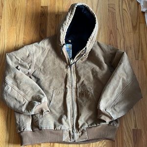 Vintage Carhartt Men's Quilt Lined Duck Canvas Hooded Zip-Up Coat Brown 2XL